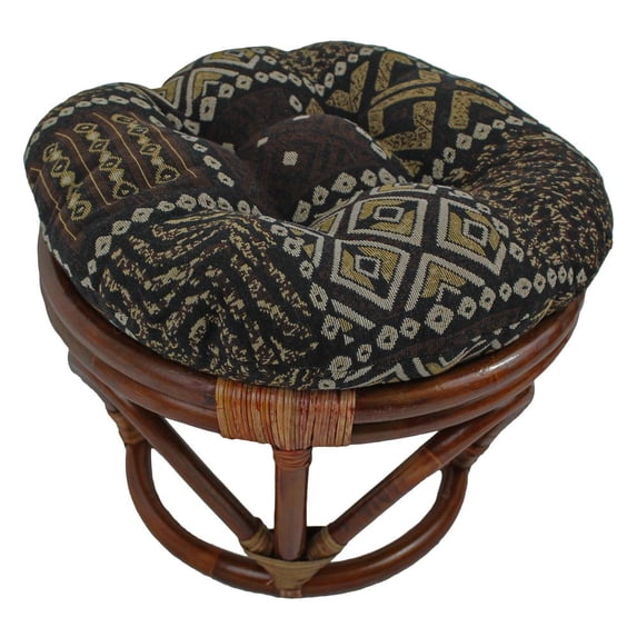 International Caravan Rattan Footsool with Tapestry Cushion
