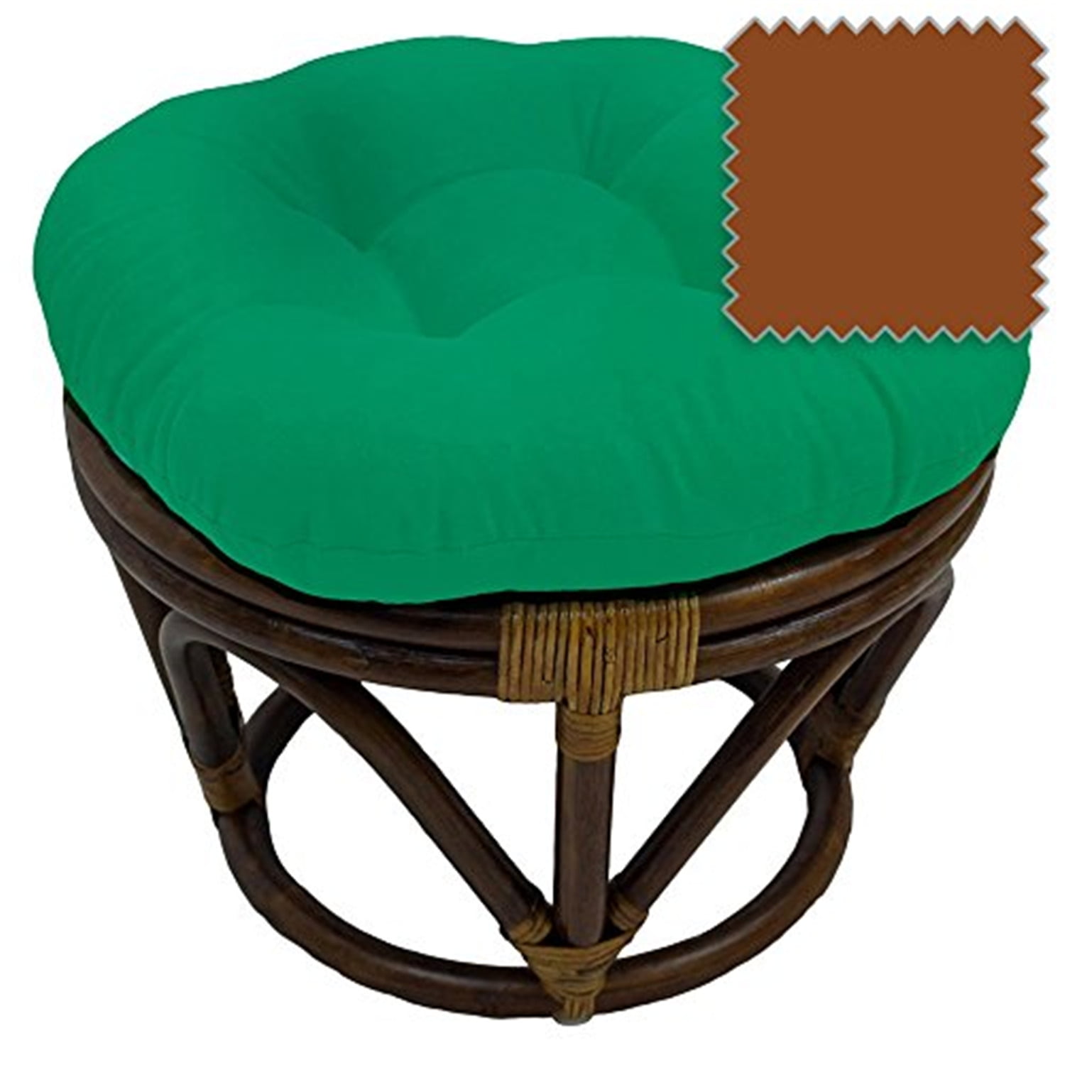 Handmade Walnut Rattan Footstool with Tufted Twill Cushion