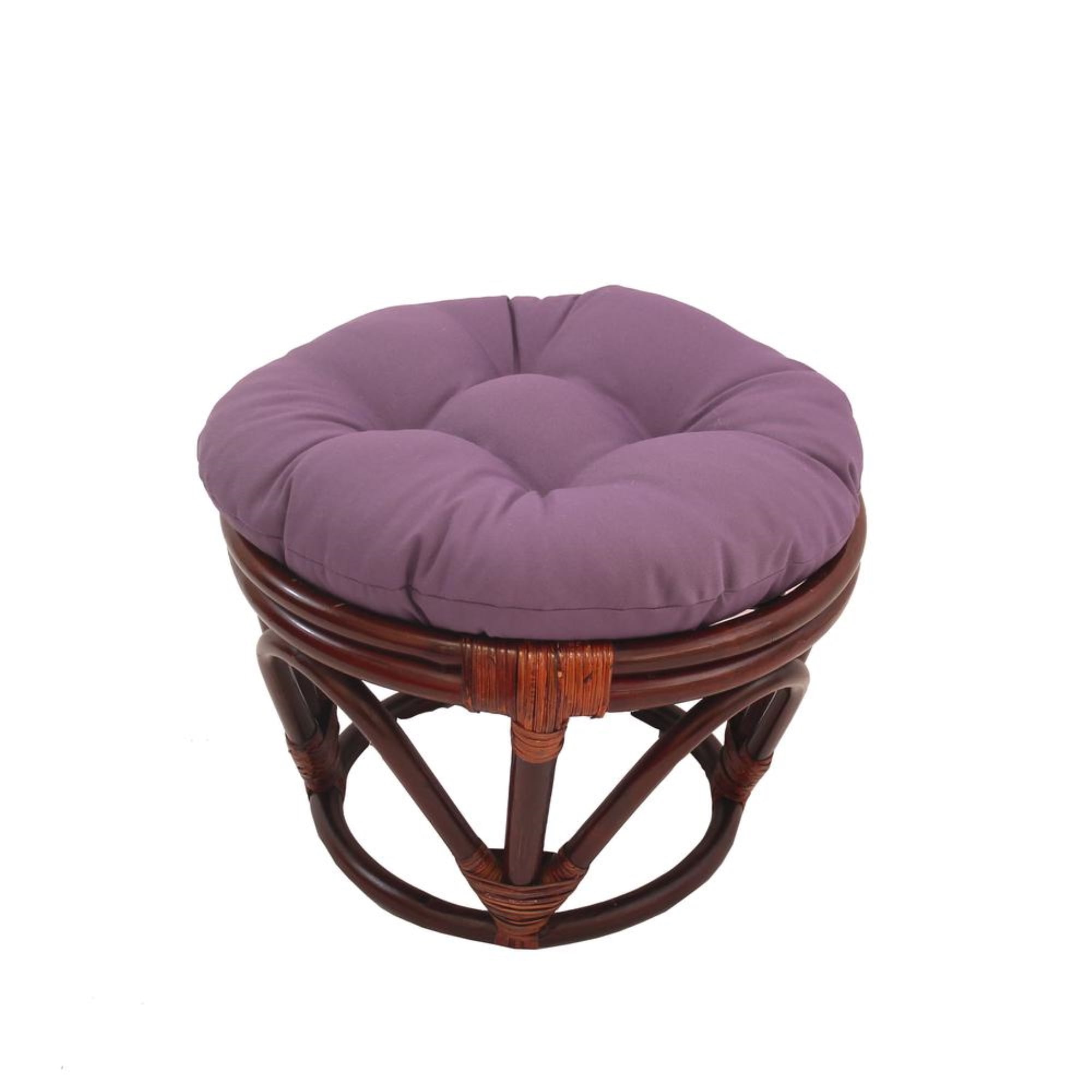Purple Tufted Twill Cushion Rattan Footstool, 18" Round