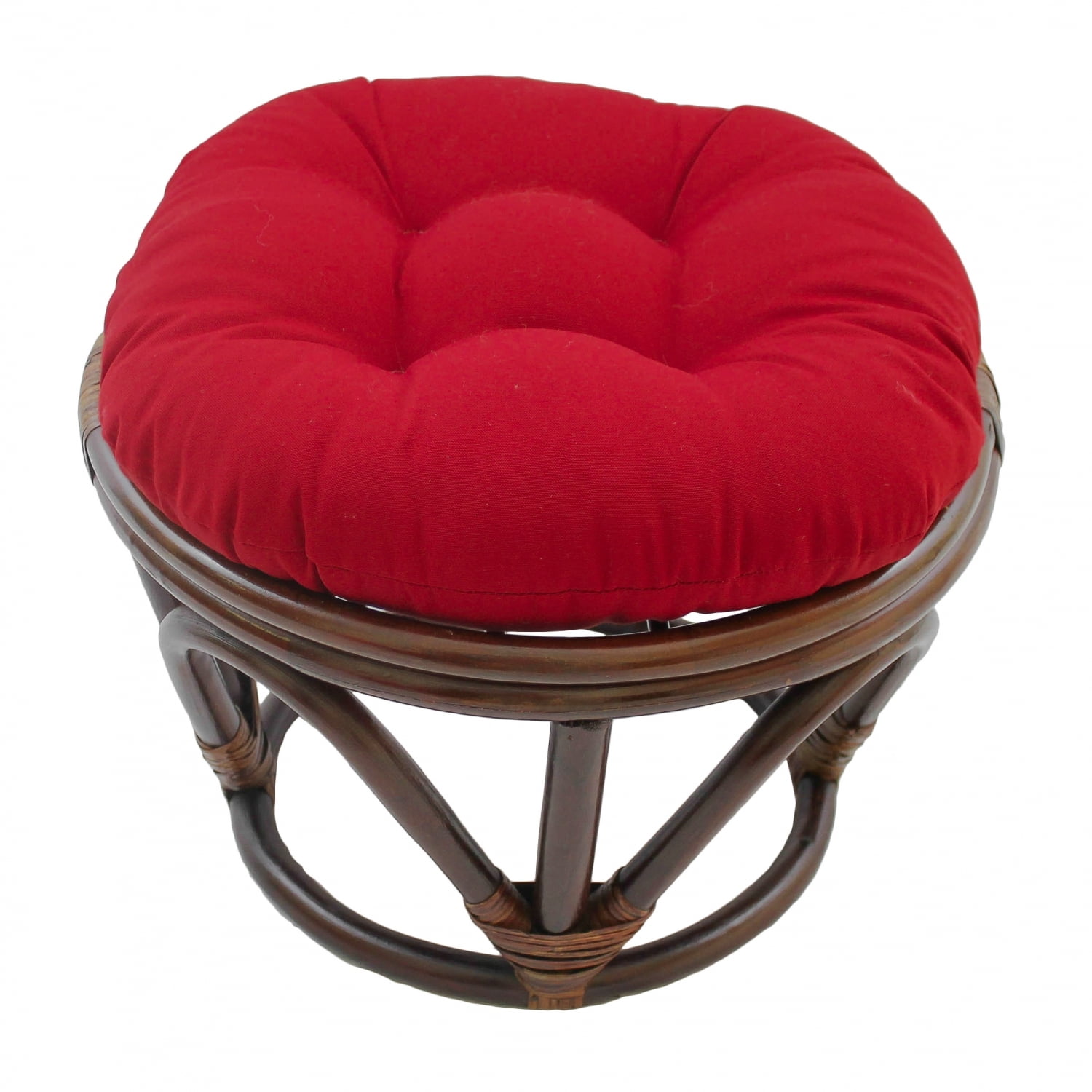 Ruby Red Tufted Twill Cushion Rattan Footstool