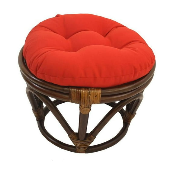 International Caravan Rattan Footstool with Twill Cushion