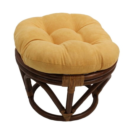 Rattan Ottoman with Micro Suede Cushion -Lemon