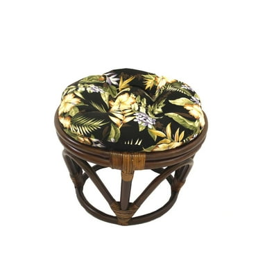 International Caravan Rattan Ottoman with Outdoor Fabric Cushion
