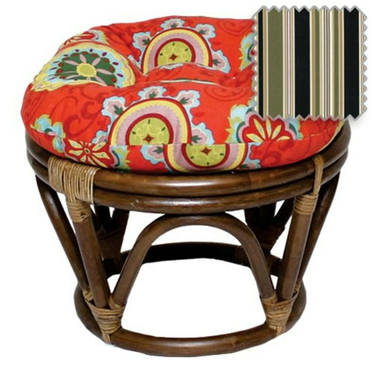 International Caravan Rattan Ottoman with Outdoor Fabric Cushion International Caravan Rattan Ottoman with Outdoor Fabric Cushion