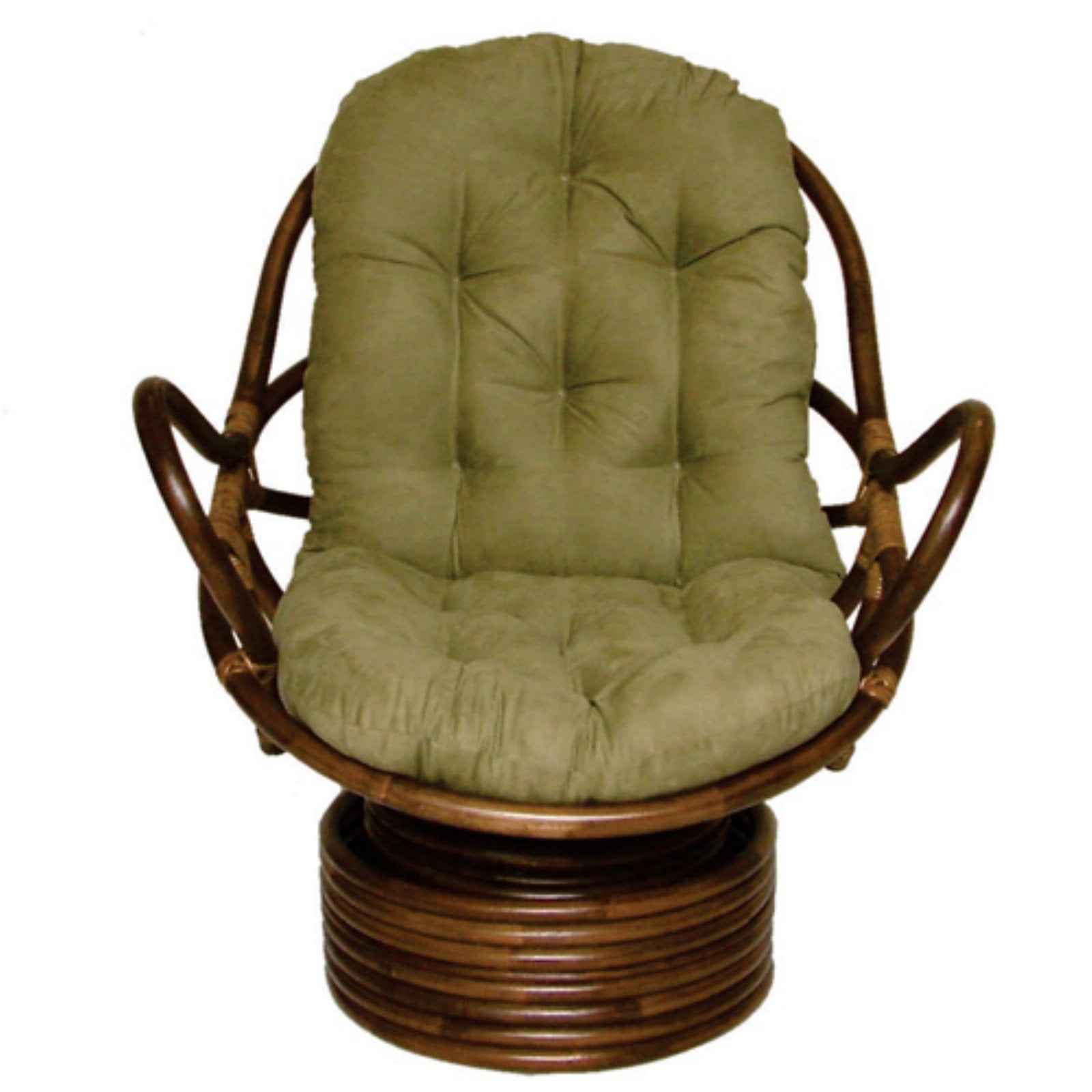Saddle Brown Rattan Swivel Rocker with Plush Microsuede Cushion