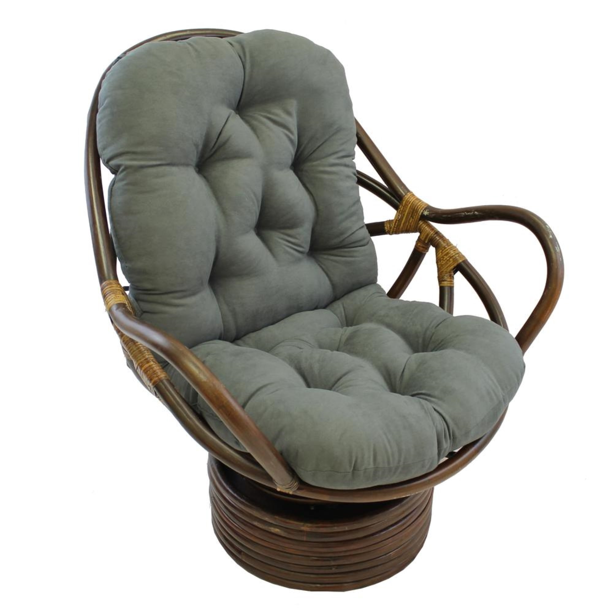 Gray Micro Suede Cushion Rattan Swivel Rocker Chair, 38" Height