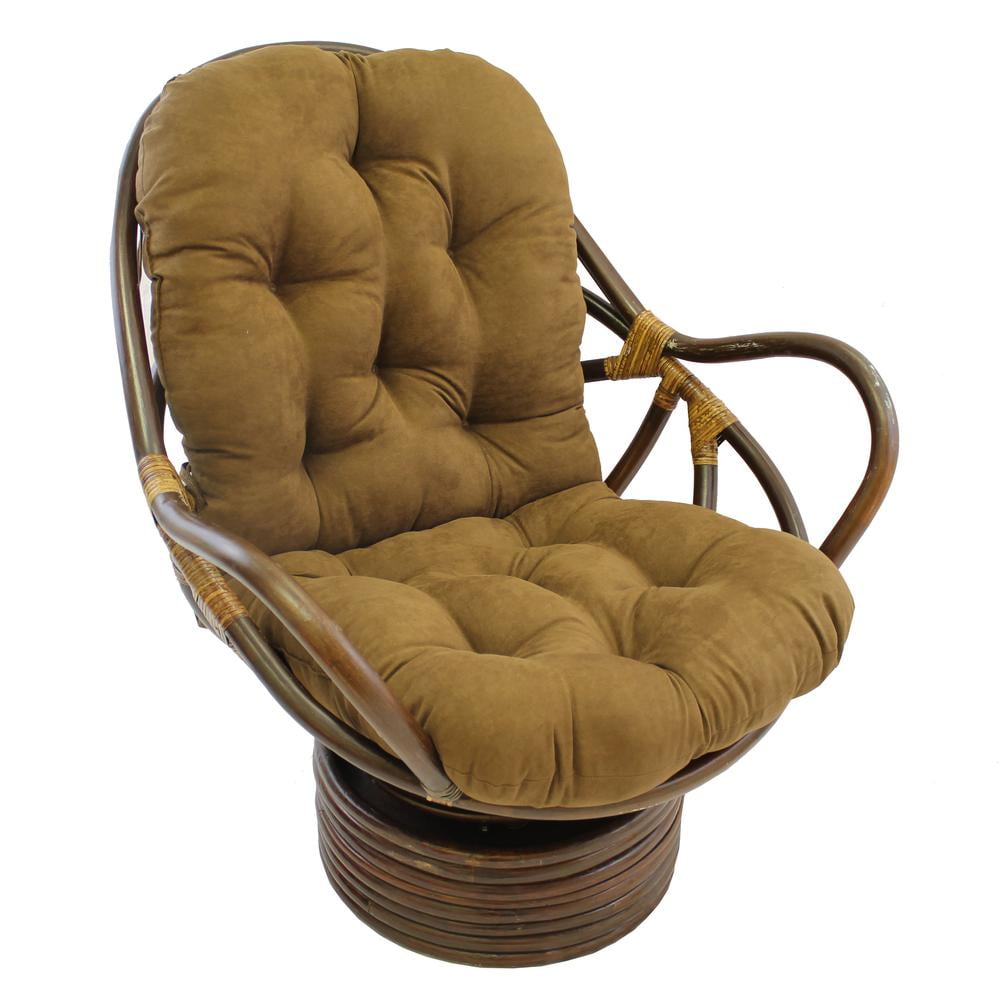Saddle Brown Rattan Swivel Rocker with Plush Microsuede Cushion
