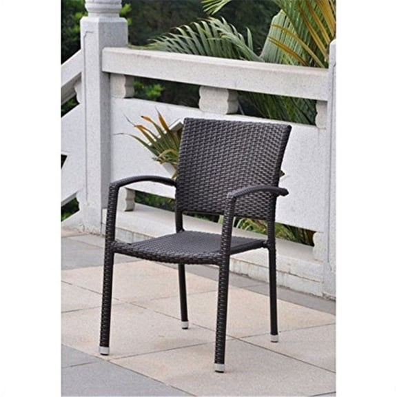 International Caravan Resin Wicker Square Back Dining Chair-Color:Chocolate,Number of Items:Set Of 4