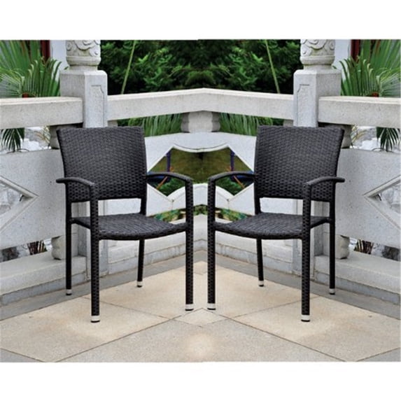 International Caravan Resin Wicker Square Back Dining Chair-Color:Chocolate,Number of Items:Set Of 6