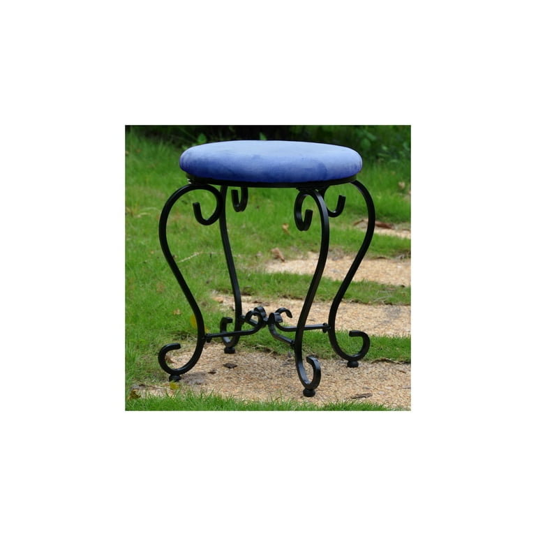 International Caravan Round Iron Vanity Stool with Cushion International Caravan Round Iron Vanity Stool with Cushion