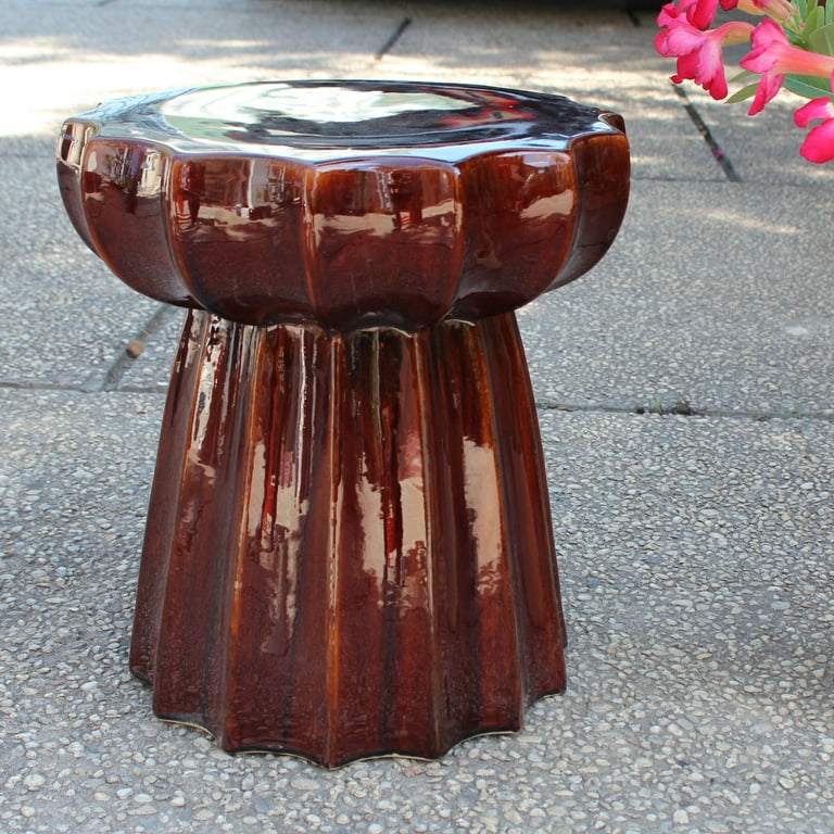 International Caravan Round Scalloped Ceramic Garden Stool International Caravan Round Scalloped Ceramic Garden Stool