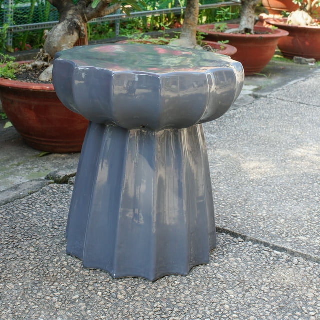 International Caravan Round Scalloped Ceramic Garden Stool