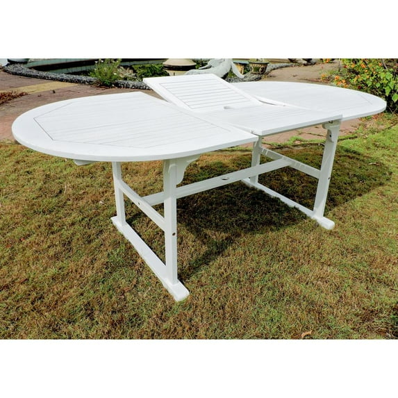 International Caravan Royal Fiji 59-inch / 79-inch Acacia Oval Extendable Dining Table w/Fold Out Leaf, Antique White