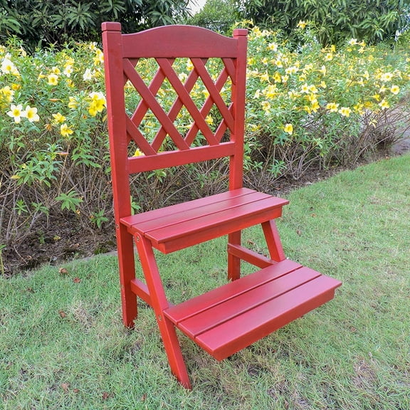 International Caravan TT-FB-015-AC-BRD Royal Fiji Acacia 2-Tier Trelis Plant Stand, Barn Red