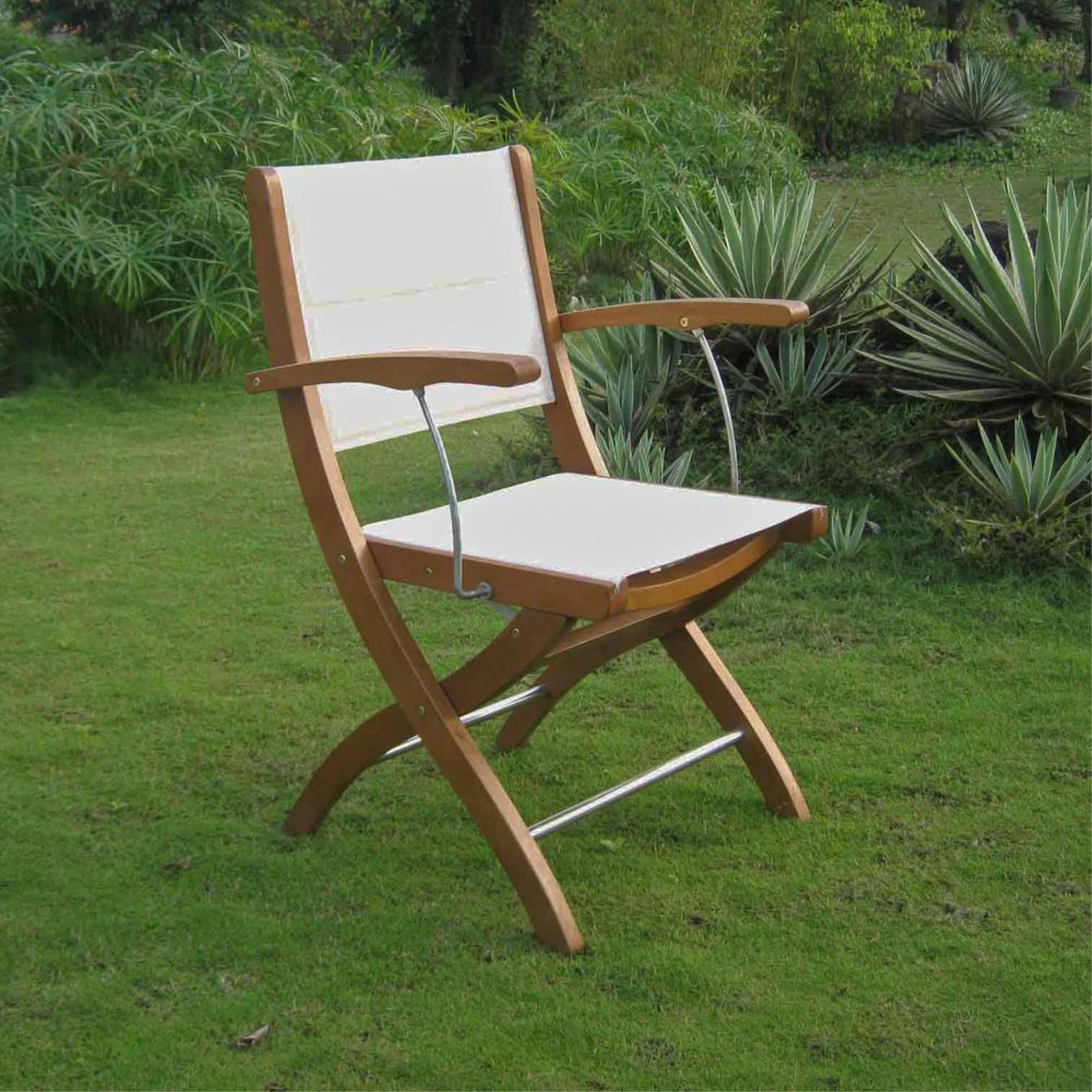 Royal Tahiti Balau Wood and Ivory Textilene Folding Dining Chair