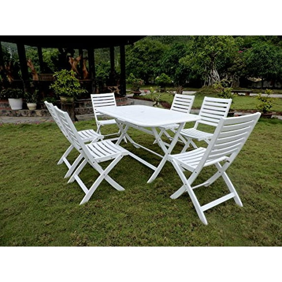 International Caravan Salerno Acacia Wood Dining Group-Color:Antique White