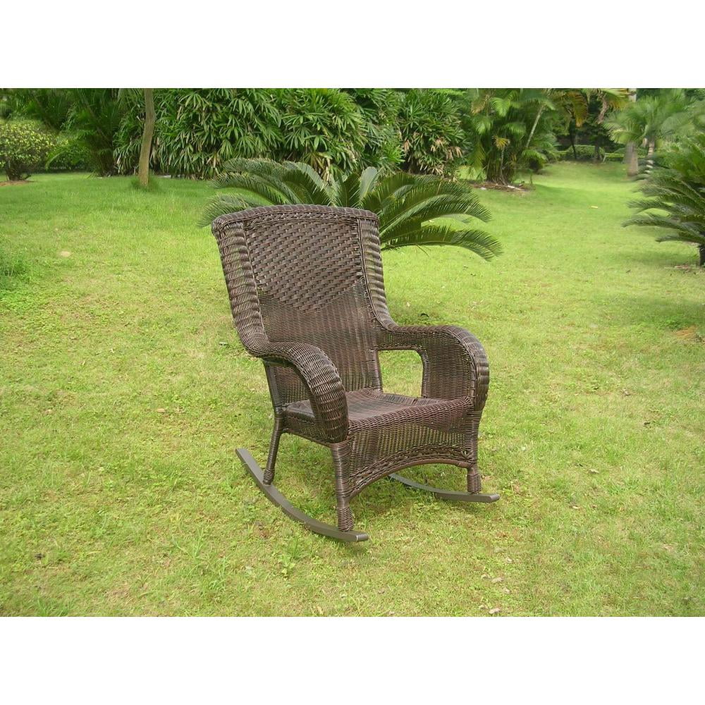 Antique Pecan Resin Wicker Rocking Chair with Cushions