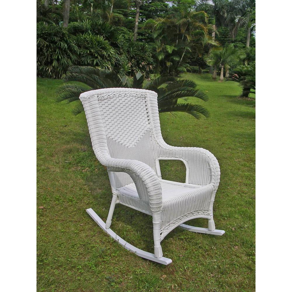 San Tropez White Resin Wicker High Back Patio Rocker with Aluminum Frame