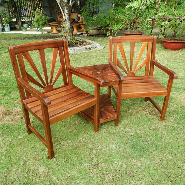 International Caravan Sapporo Highland Acacia 2 Seater Outdoor Lounge Chair Set with Table
