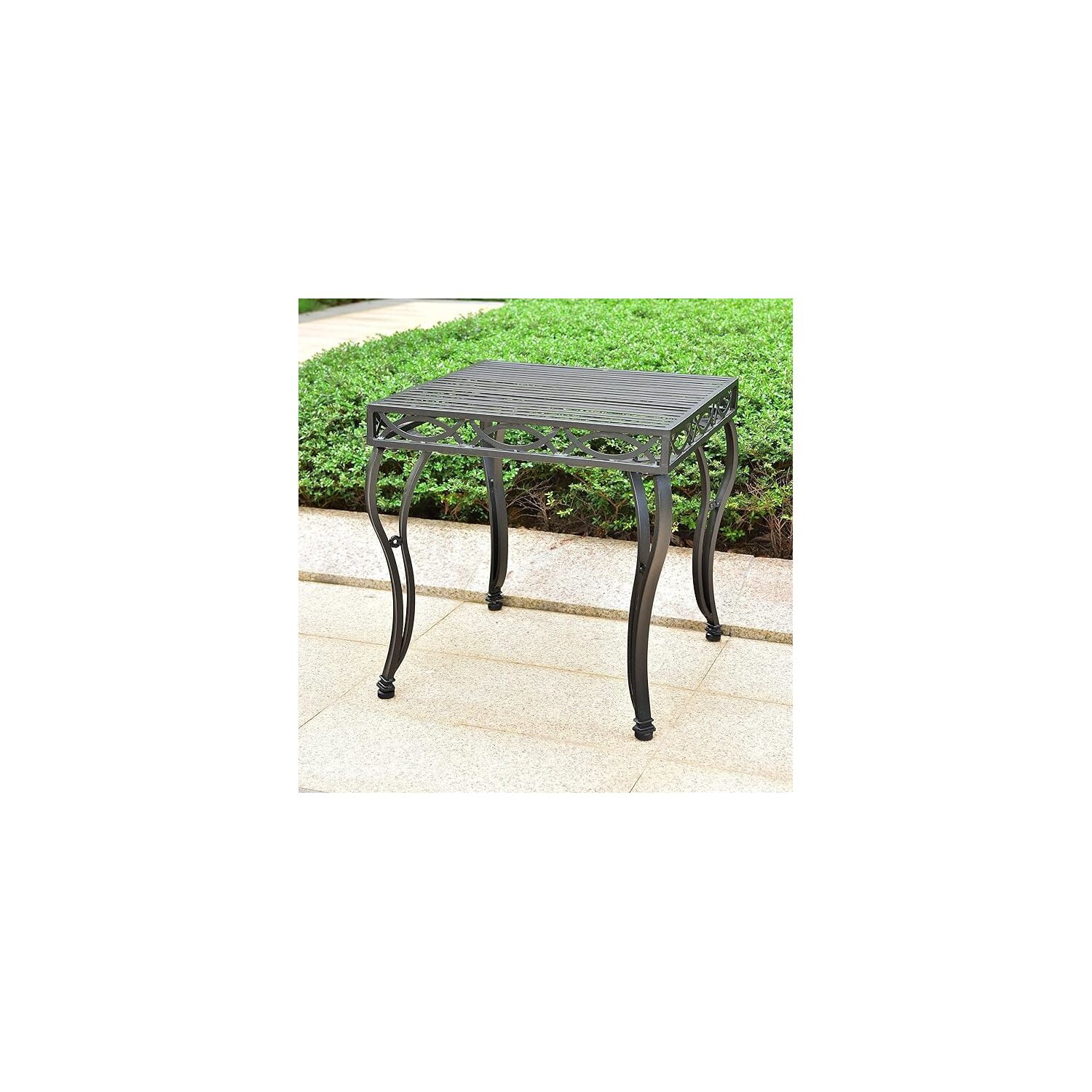 Antique Black Iron 22-inch Square Patio Side Table