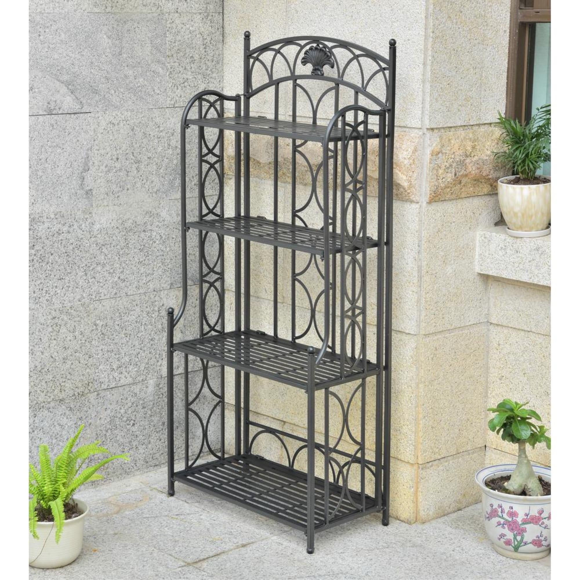 International Caravan Segovia Iron 4-Tier Bakers Rack, Antique Black ...