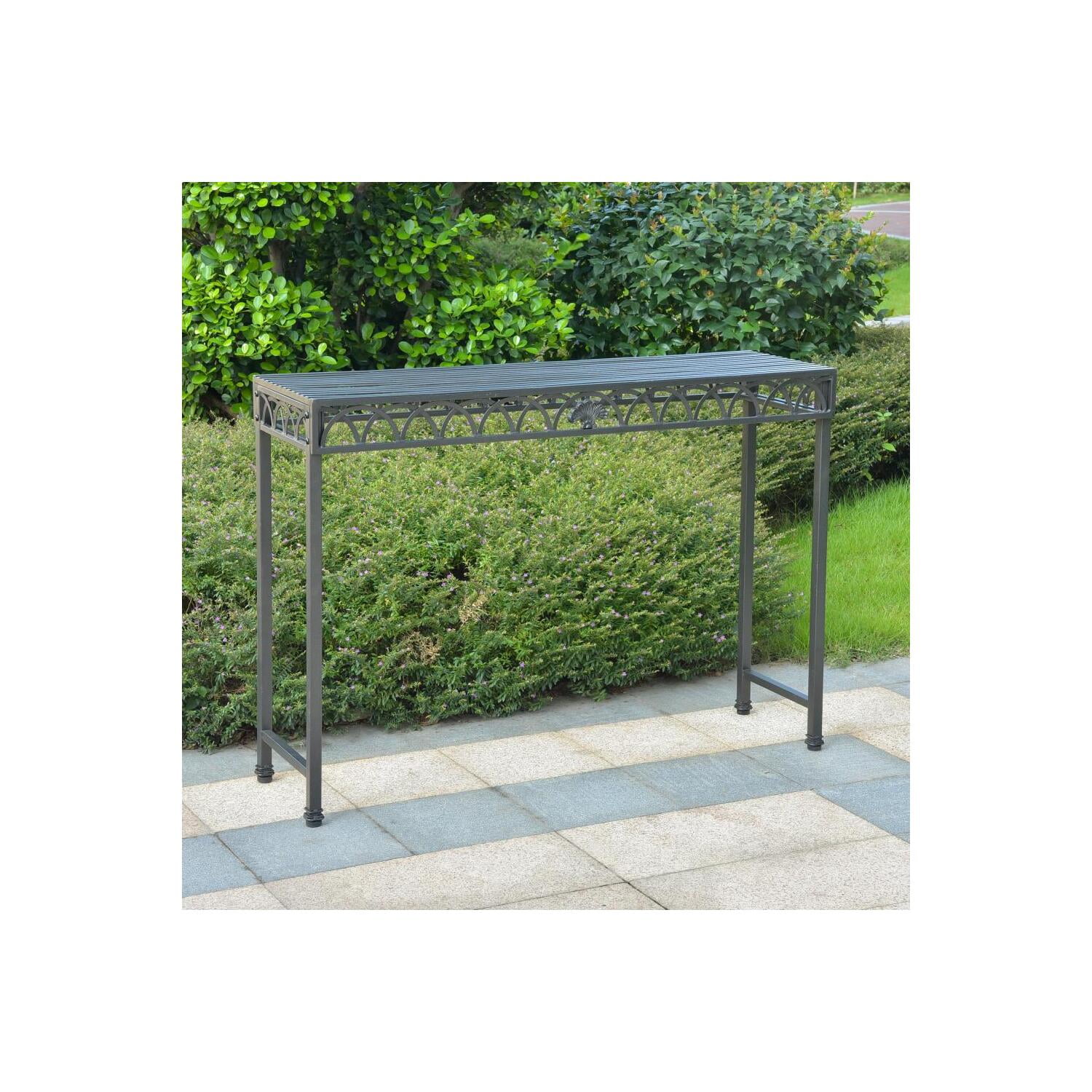 Antique Black Wrought Iron Demilune Console Table