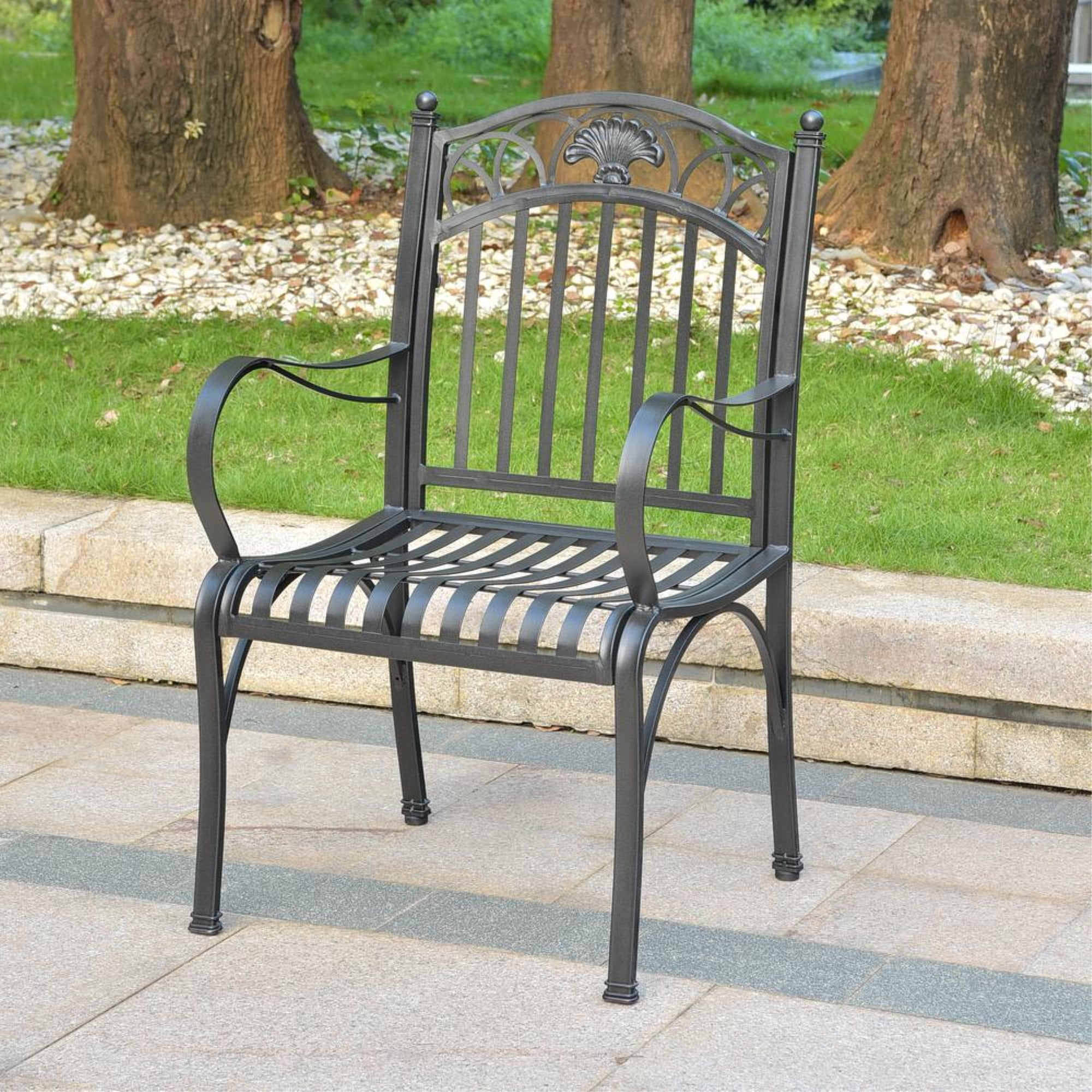 Antique Black Iron Outdoor Dining Chair Set of 2