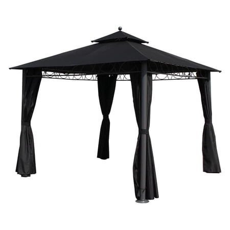 International Caravan St. Kitts 10-foot Aluminum/ Polyester Double-vented and Drapes Square Gazebo, Black