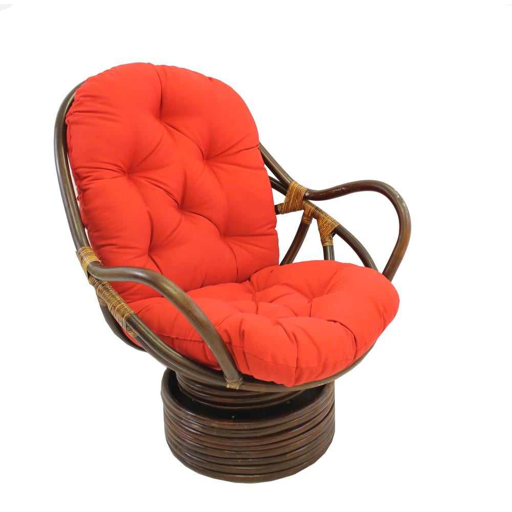 Red Rattan Swivel Rocker with Twill Cushion