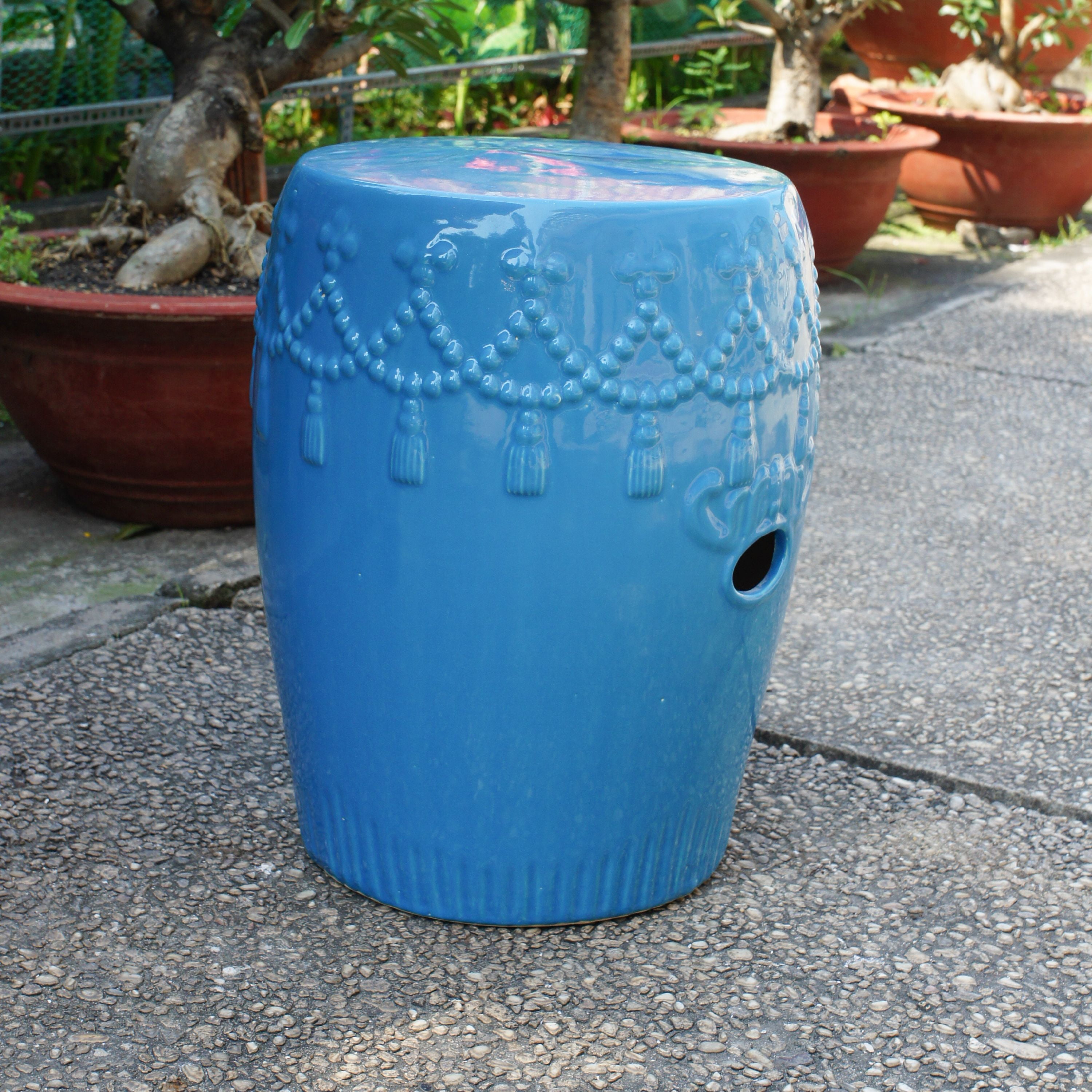 International Caravan Tasseled Drum Ceramic Garden Stool - Walmart.com