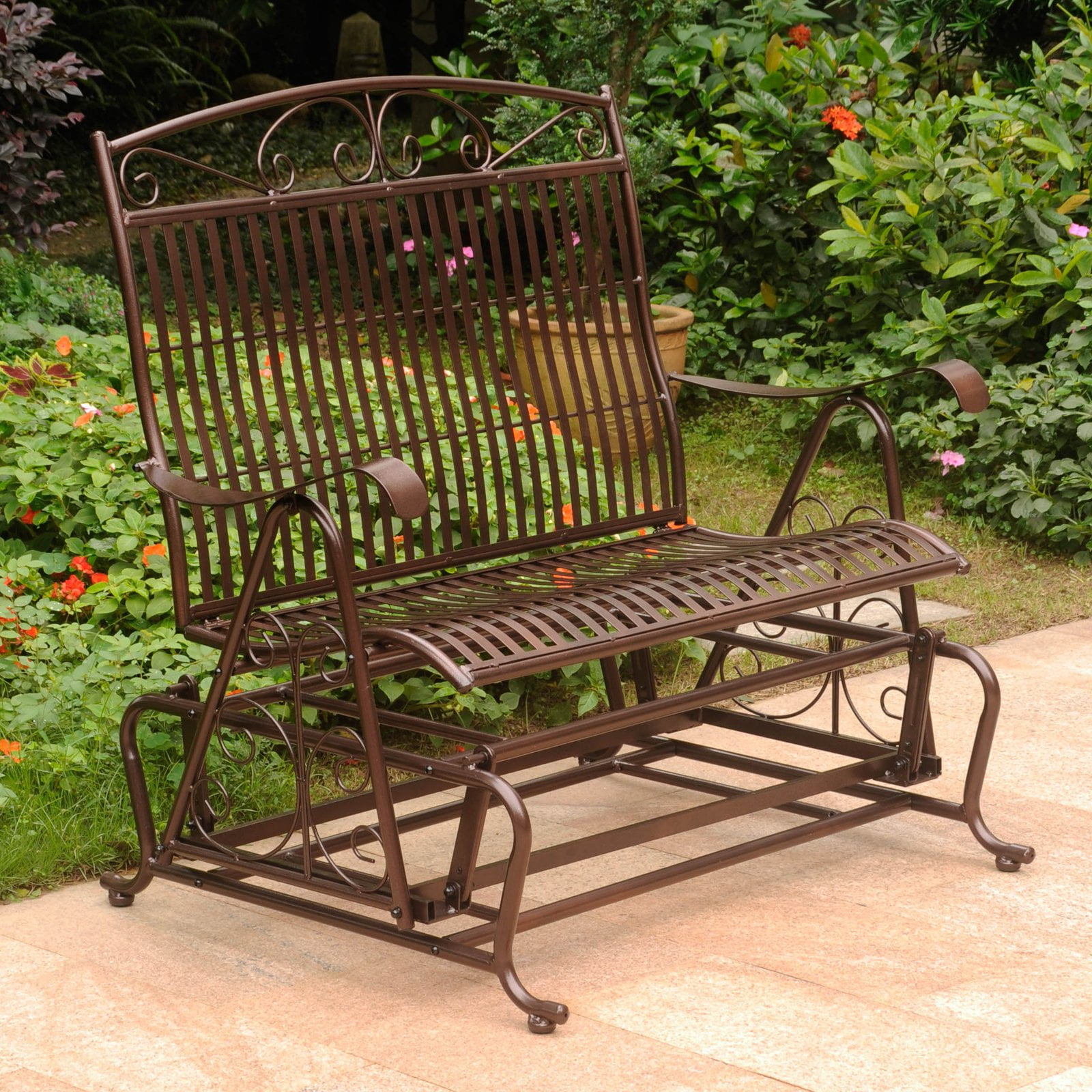 International Caravan Tropico 39 in. Iron Outdoor Glider Loveseat
