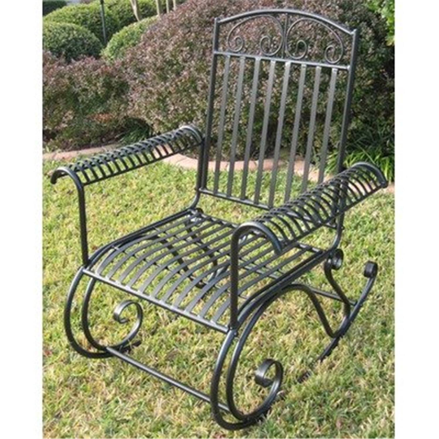 Traditional Tropico Iron Outdoor Rocker with Graceful Scroll Design