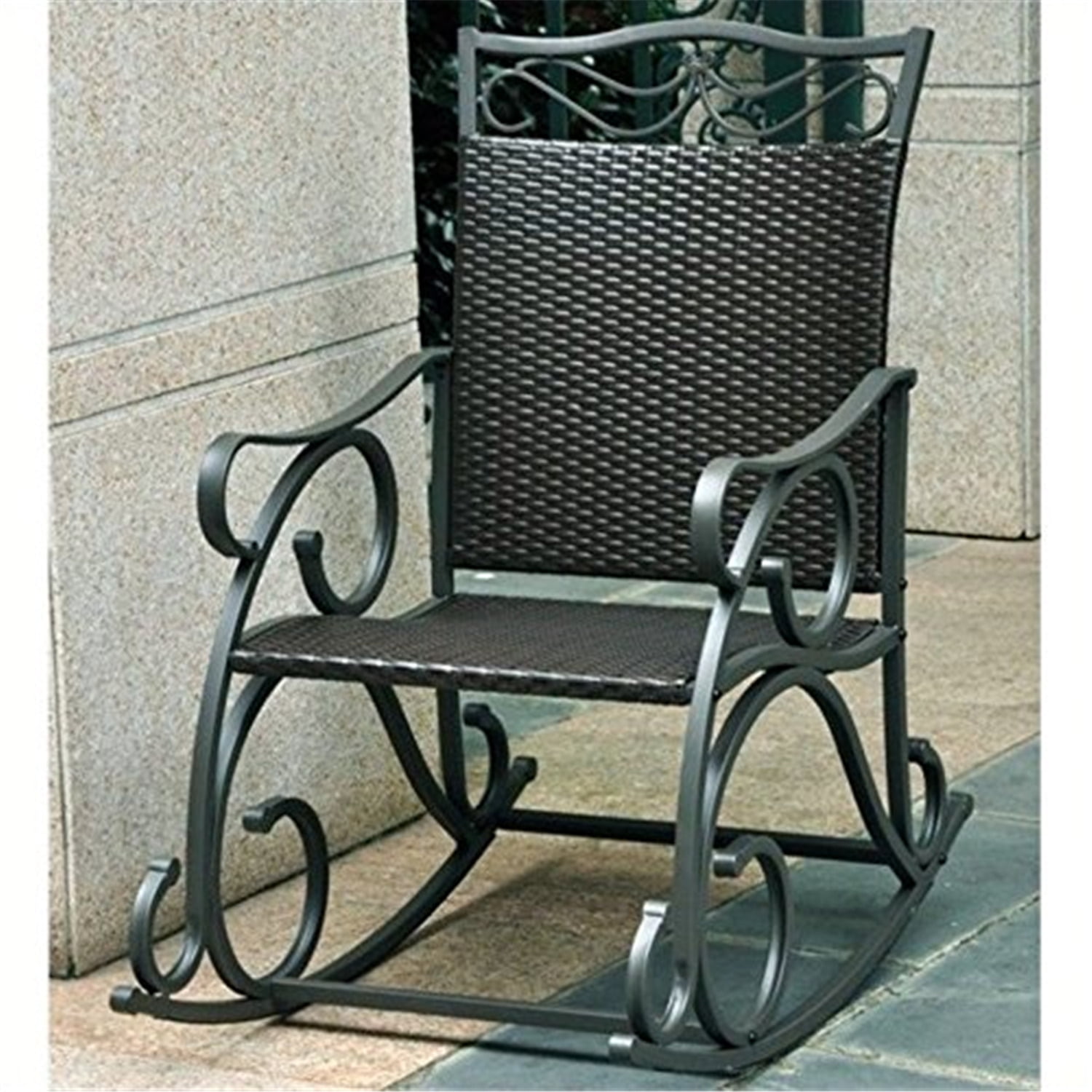 Valencia Antique Black Resin Wicker 36" Rocking Chair with Arms