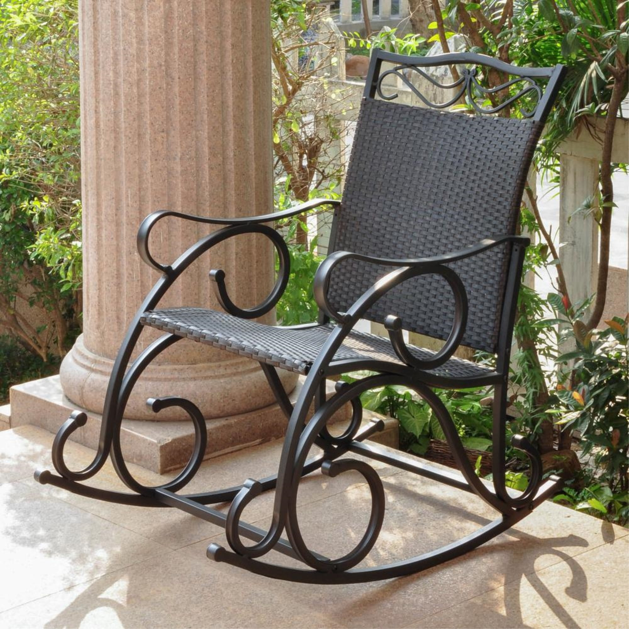 Valencia Antique Black Resin Wicker 36" Rocking Chair with Arms