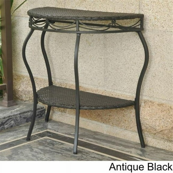 International Caravan  Valencia Resin Wicker & Steel 2-Tier Half Moon Wall Table, Black