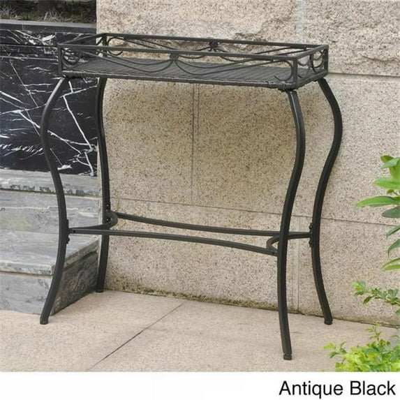International Caravan Valencia Resin Wicker & Steel Rectangular Plant Table, Black