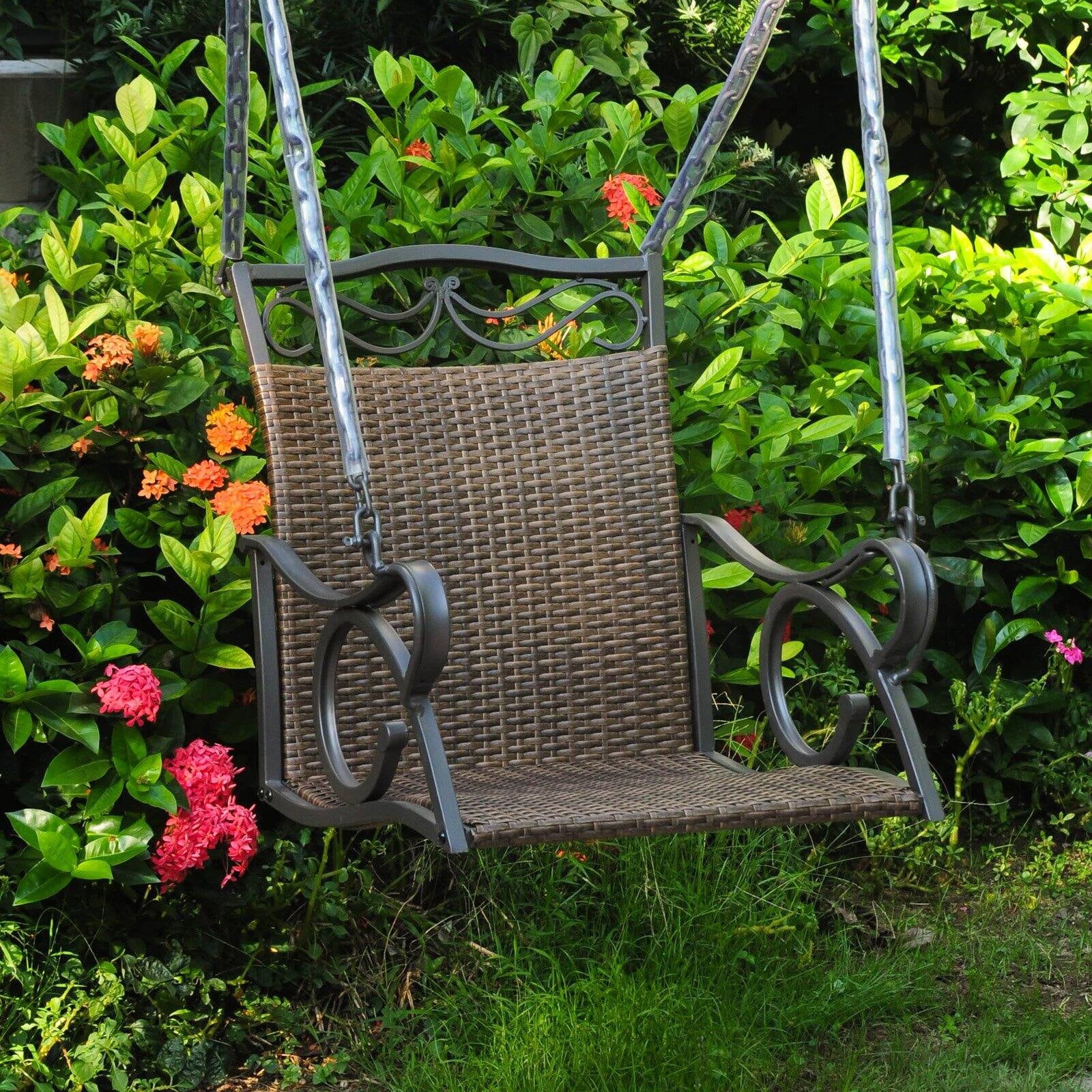 International Caravan Valencia Resin Wicker/Steel Loveseat Swing International Caravan Valencia Resin Wicker/Steel Loveseat Swing
