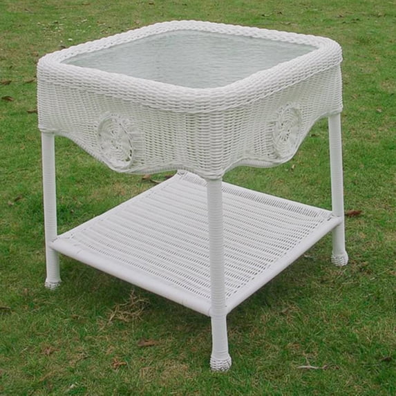 International Caravan Chelsea Glass Top Patio End Table in White