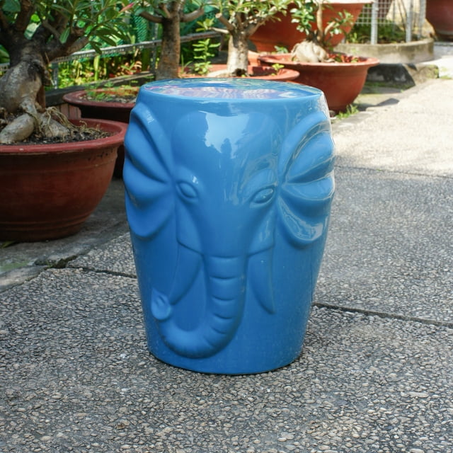 International Caravan Wild Elephant Drum Ceramic Garden Stool