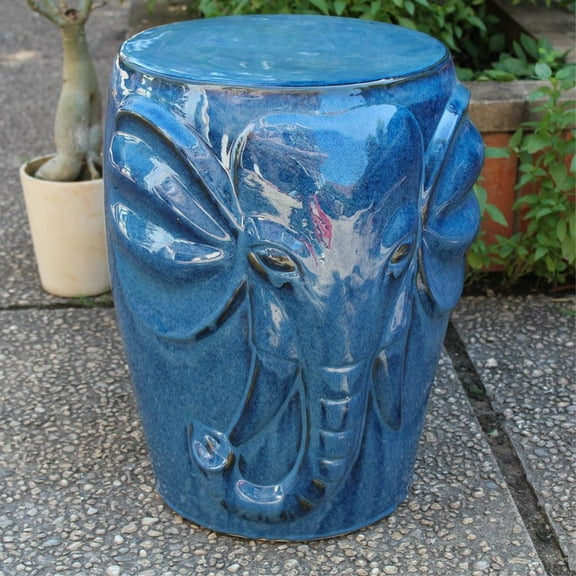 International Caravan Wild Elephant Drum Ceramic Garden Stool