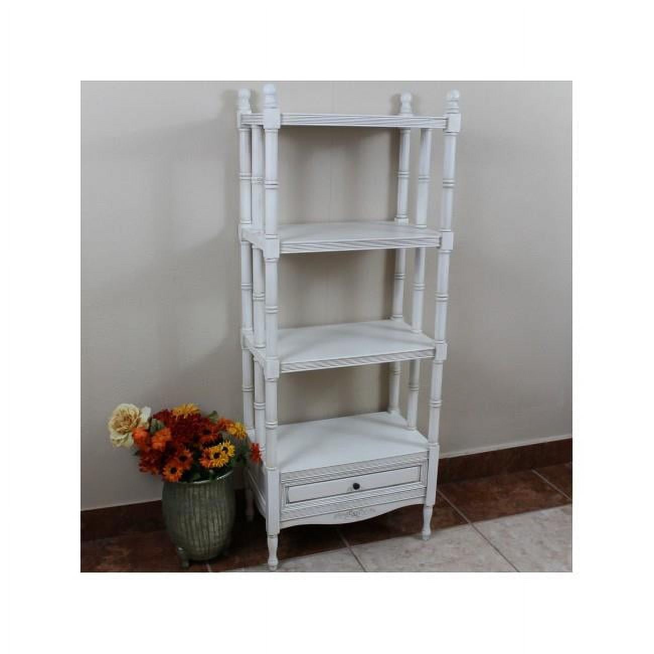 Elegant Antique White Hand-Carved Hardwood 5-Tier Bookshelf
