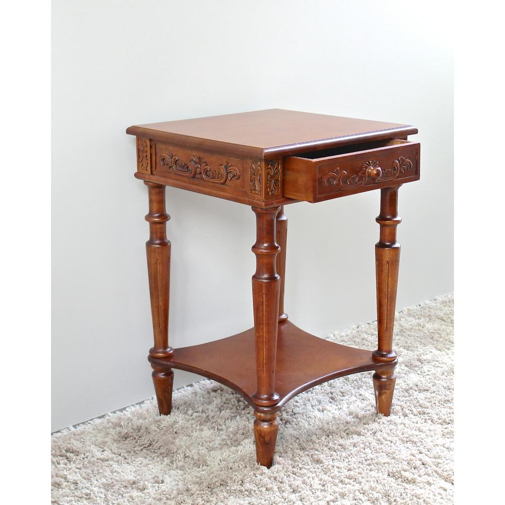 Hand-Carved Spindle Leg Walnut Square End Table with Storage