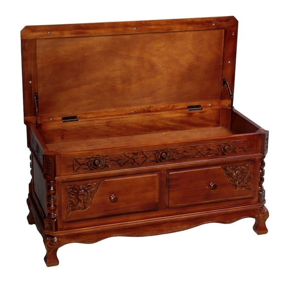 International Caravan Windsor Hand-Carved Wood Storage Bench