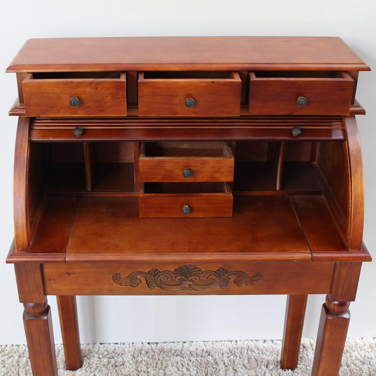 International Caravan Carved Wood Roll Top Desk International Caravan Carved Wood Roll Top Desk