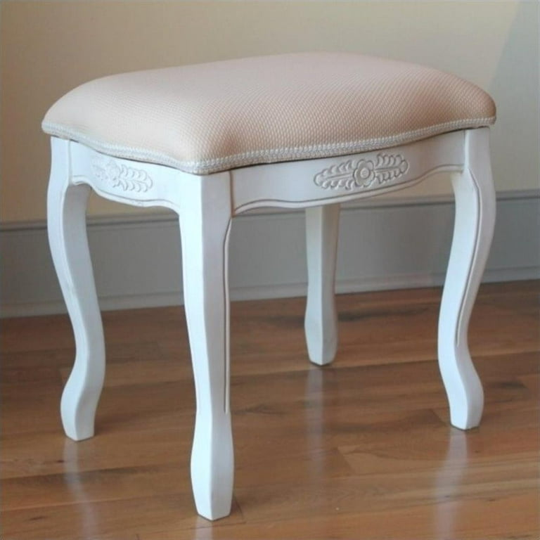 International Caravan Windsor Antique White Carved Wood Vanity Stool - Antique White International Caravan Windsor Antique White Carved Wood Vanity Stool - Antique White