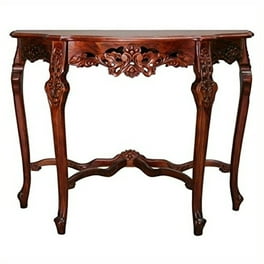 International Caravan Carved Four Leg Scalloped Wall Table International Caravan Carved Four Leg Scalloped Wall Table