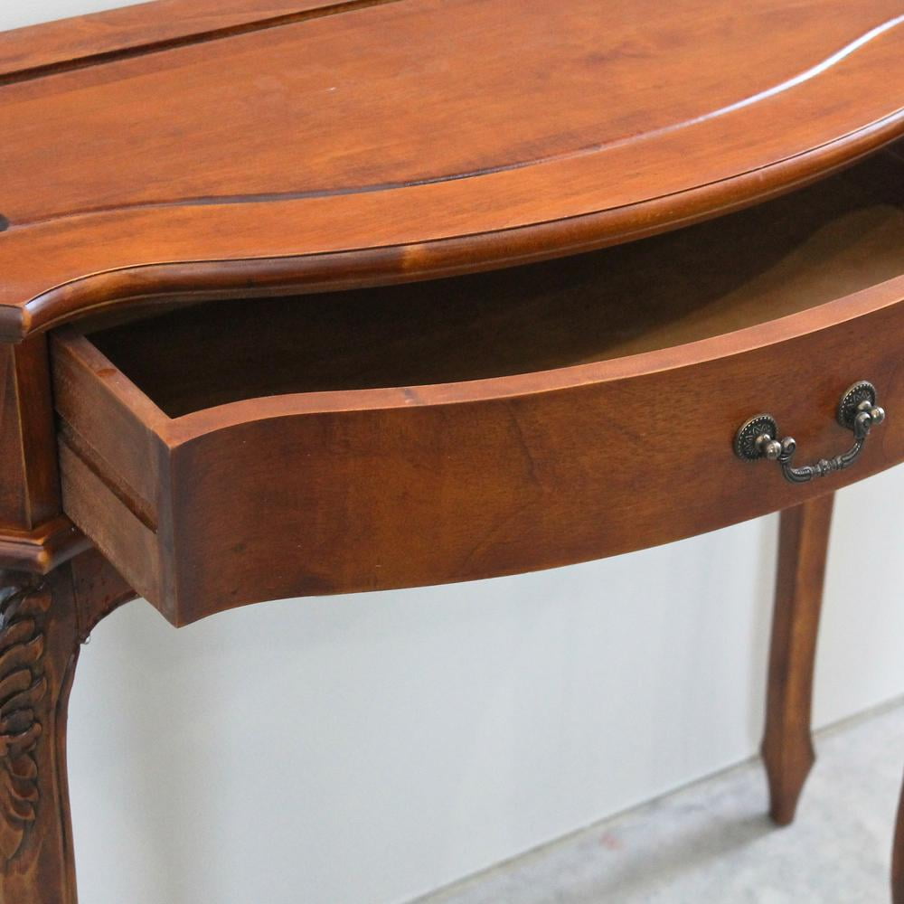 Elegant Windsor Hand-Carved Demilune Walnut Wood Console Table with Storage
