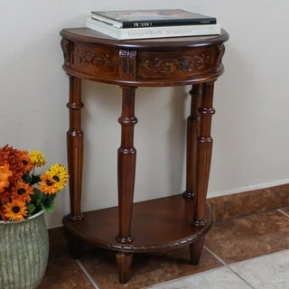 International Caravan Carved Small 1/2 Moon 2-Tier Wall Table International Caravan Carved Small 1/2 Moon 2-Tier Wall Table