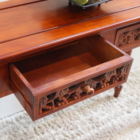International Caravan Carved Two Drawer Table