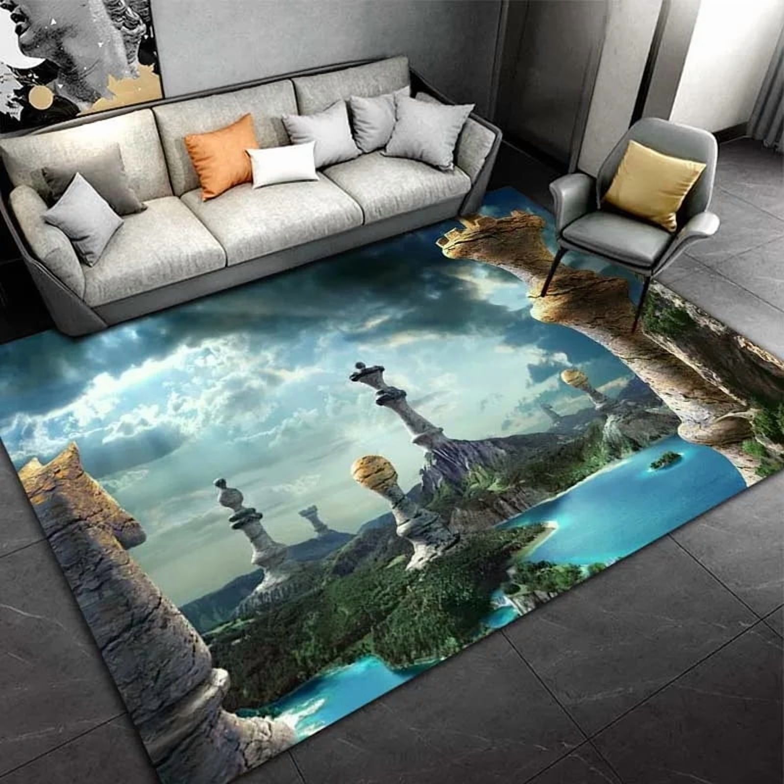 International Chess Chessboard Print Rectangle Carpet Area Rug Black ...